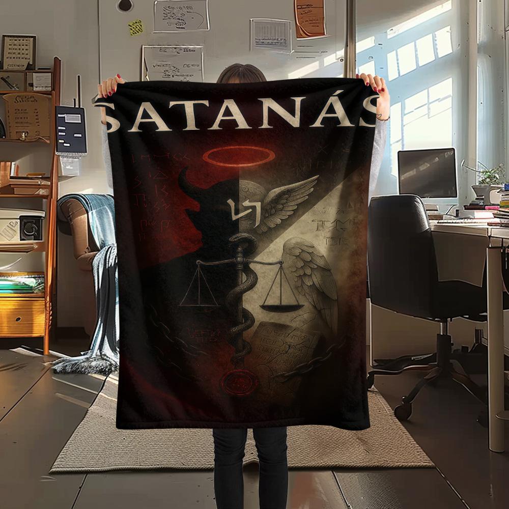 1PC Satan Print FlAannel Blanket, High quality Comfortable for All Seasons, Home Decor, Warmth and Comfort