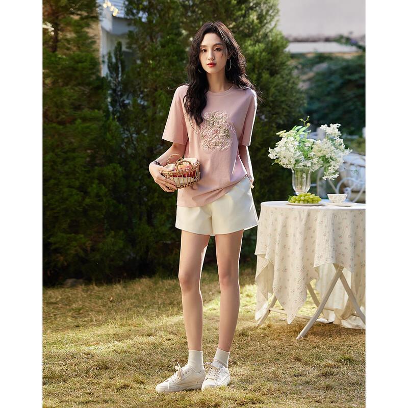 Demana Women's Summer Cartoon Appliqué T-Shirt