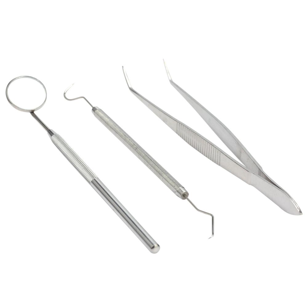 3pcs/set Stainless Steel Dental Tool Mouth Mirror Probe Plier Tweezer Teeth Clean Hygiene Kit