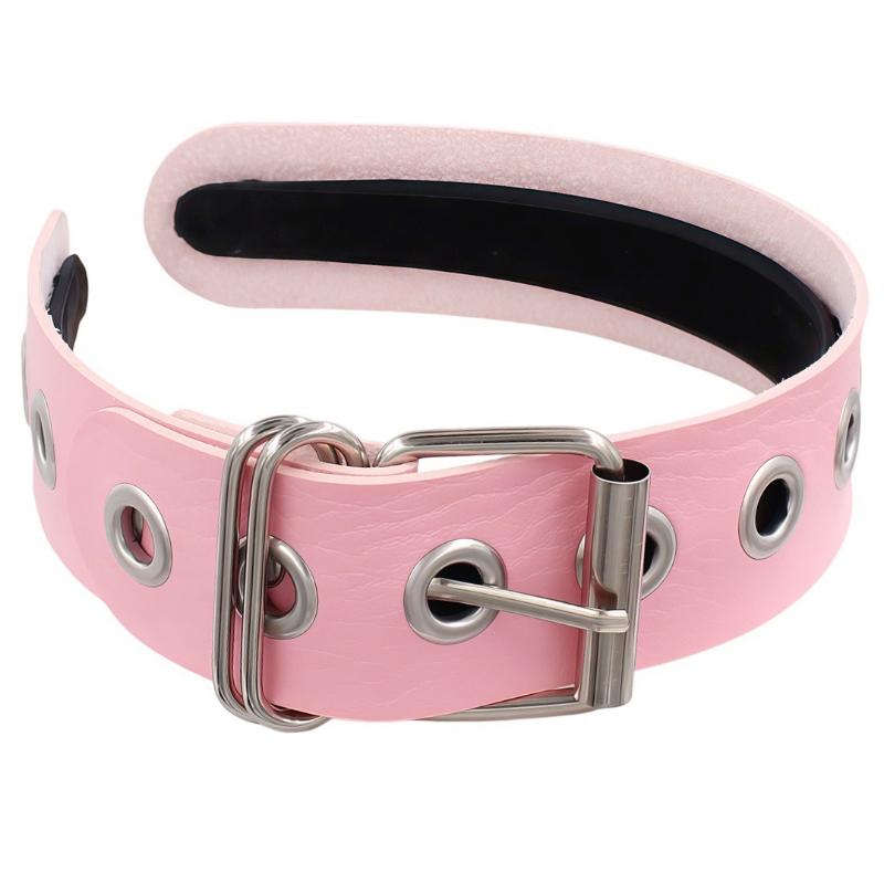 Gothic Punk Leather Buckle Hair Hoop Rivet Headband Harajuku Women Girl Dark Black Punk Hip Hop Rock Hairbands Hair Accessories