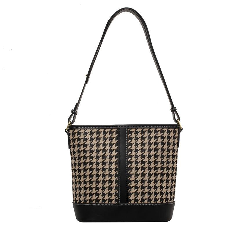 Large-capacity bag women's bag new niche thousand bird grid shoulder bag crossbody bag underarm bucket bag tide