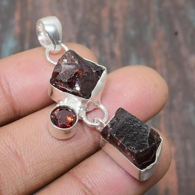 Ρουμπινέλιο Τουρμαλίνη Ακατέργαστος, Καπνώδης Τοπάζι πολύτιμος λίθος 925 Ασήμι Στερλίνα Χειροποίητο Κόσμημα Μενταγιόν