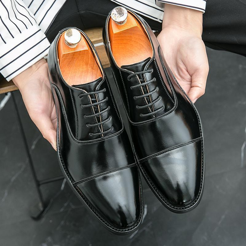 Size 48 Men's Pointed Leather Shoes Business Dress Lace-Up Men's Shoes Trend Groom Wedding Wedding Shoes