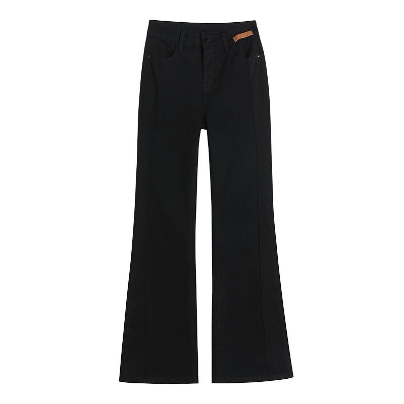 Women's High Waist Patchwork Micro Flare Jeans - 2026 Spring/Summer, Black, Elastic, Slimming Style