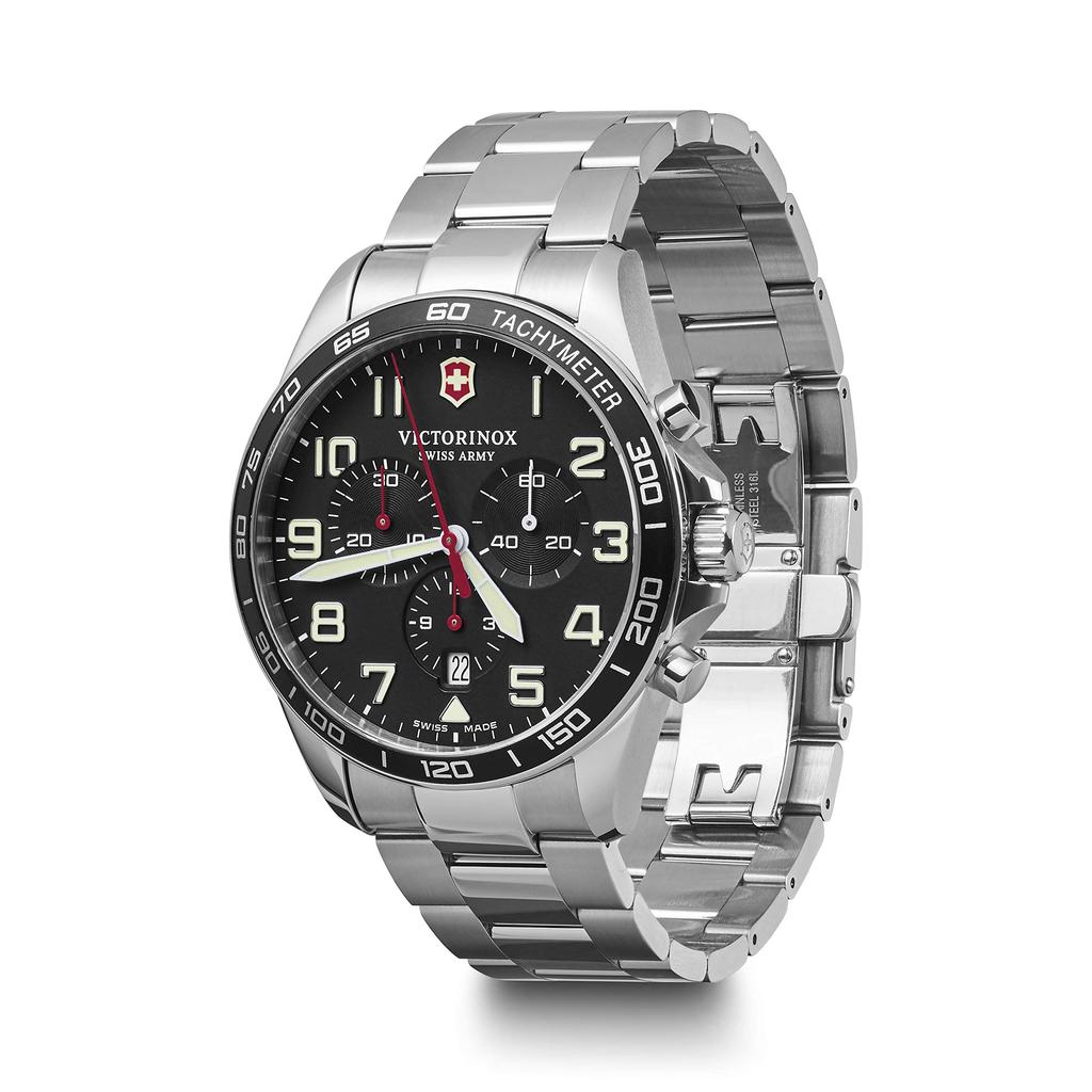 Victorinox FIELDFORCE CHRONO Watch, Stainless Steel Case (316L), Black Dial, Stainless Steel Bracelet, 241855