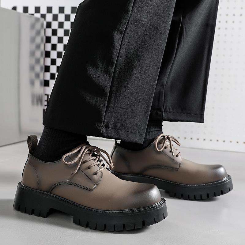 Leather Shoes Men's British Style Platform Casual Derby Shoes Dress Business Premium Wedding Black 4135-W