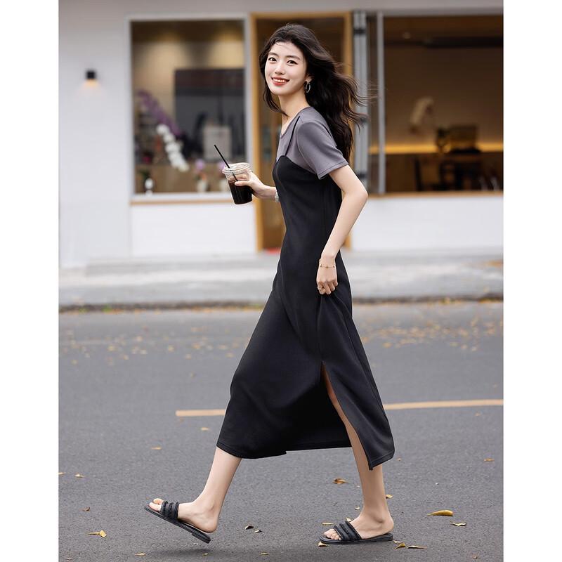 Demana Faux Two-Piece Color-Block Midi Dress M