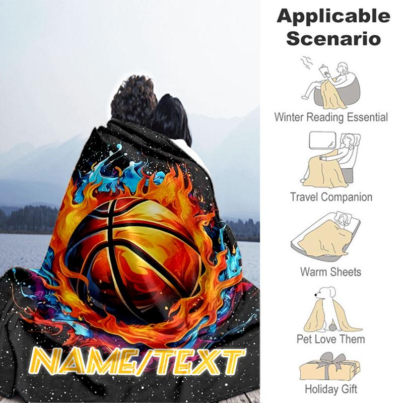 1PC Custom Name Basketball Artwork flannel blanket versatile,all-season throw suitable for the living room,bedroom,camping,travel,and gift