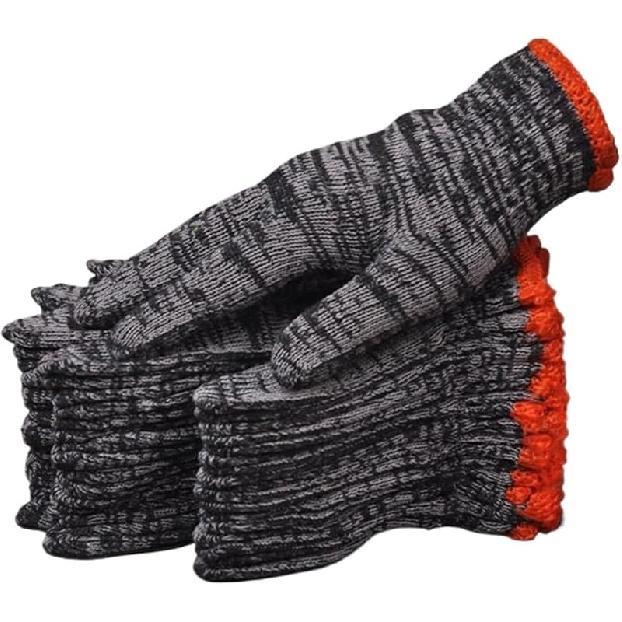 12 Paar Arbeitsschutzhandschuhe Rutschfest Verschleißfest Baumwolle Nylon Outdoor Bauarbeits-Handschuhe(Farbe:Schwarz), 19-21 cm