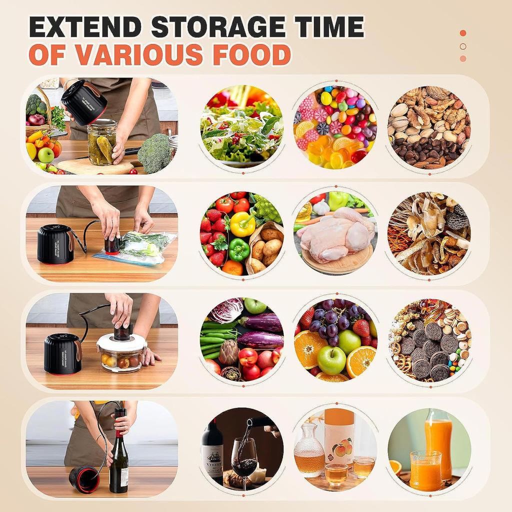 Electric Mason Jar Vacuum Sealer Kit, 4 in 1 Jar Vacuum Sealer for Mason Jars Jar Sealer Vacuum Sealing Machine for Food Storage Vacuum Bag Box Wine