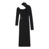 Women's Black One-Shoulder Lace Patchwork Long Sleeve Bodycon Dress for Spring/Autumn