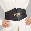Buckle Fashion Gold Decoration Women Casual Black Faux Leather Belt Daily For