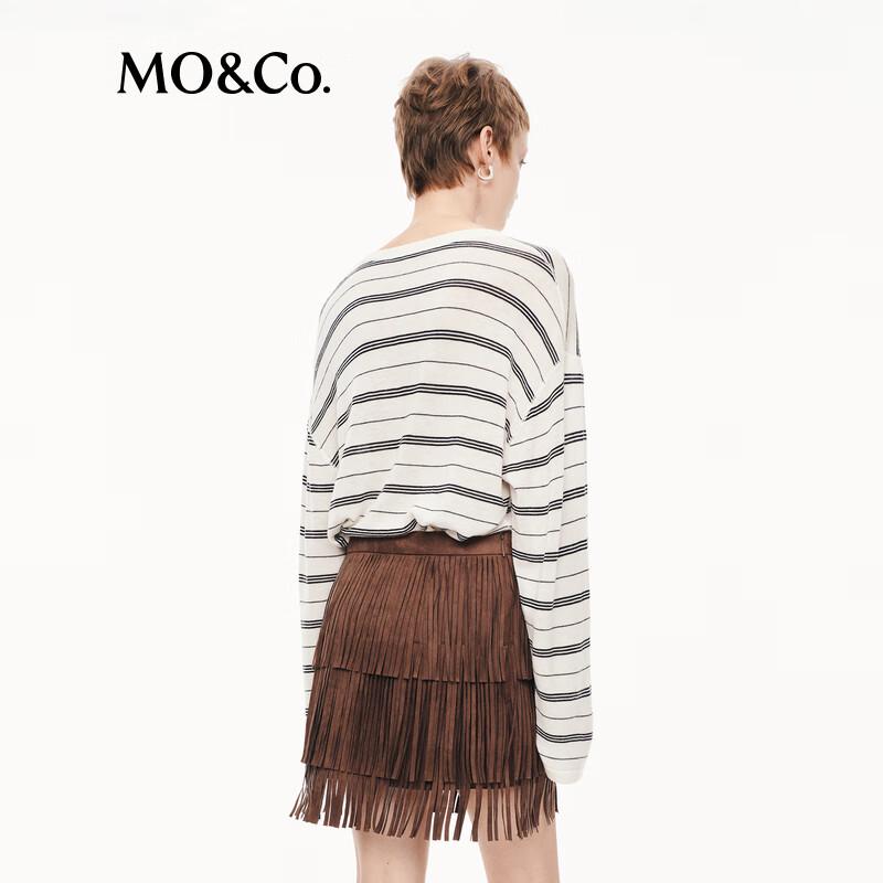 MO&Co. Women's Striped Wool Round Neck Sweater