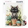 DIY Framed Pearl Bead Art Kit Black Kitten In Flower Pot Sparkling Canvas Painting For Relaxing Handmade Craft Gift For Home Wall Art Decor