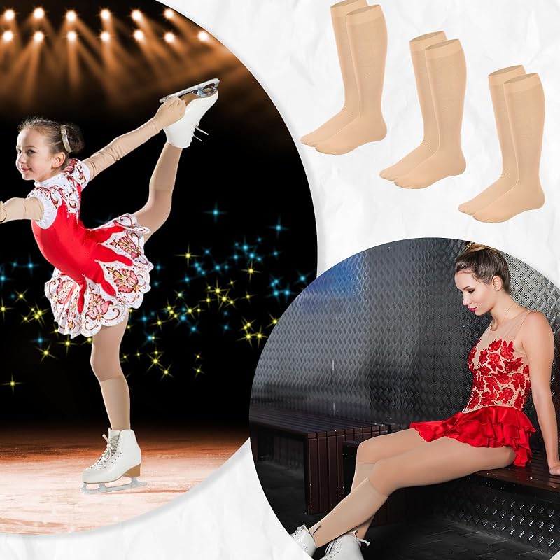 Toulite Ice Figure Skating Socks, 12 Pairs, Girls, Women's, Kids, Nude, One Size