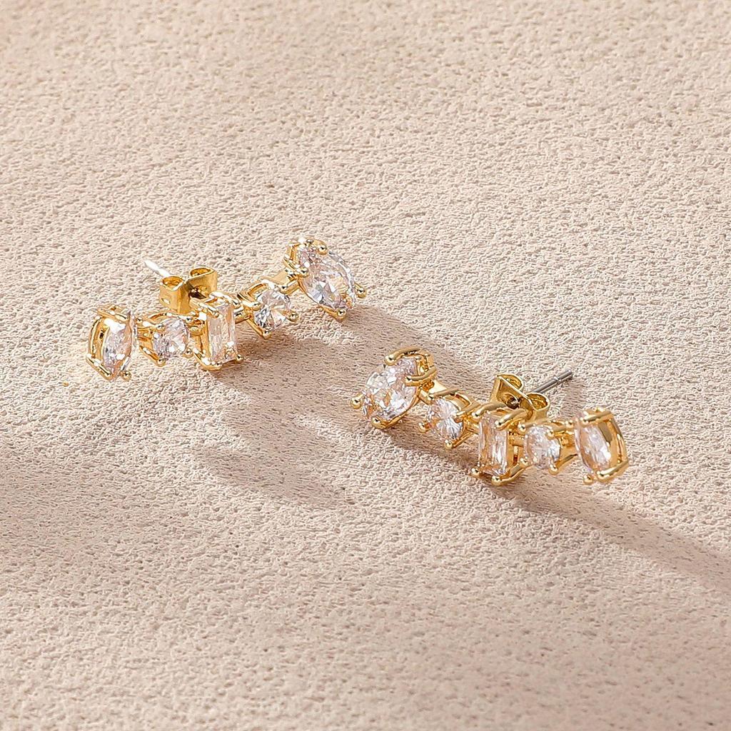 14K Gold Zircon Inlaid Full Diamond Earrings for Women - Luxurious, Simple, Exquisite
