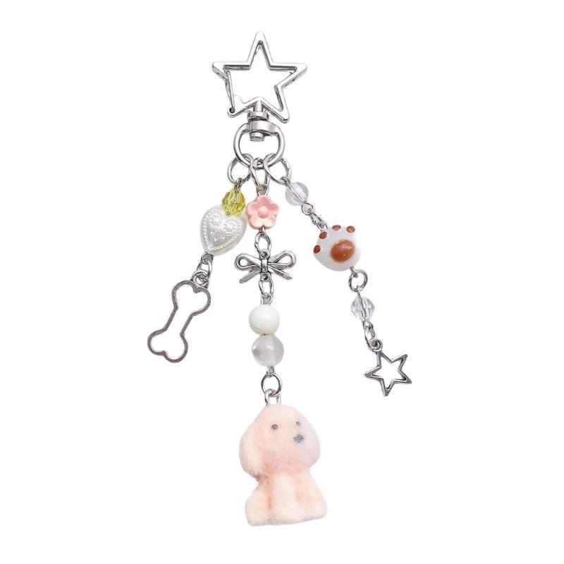 Couple Dog Phone Charm Keychain Fashionable Korean Style Flocking Dog Phone Charm Keychain Pendant for Couples