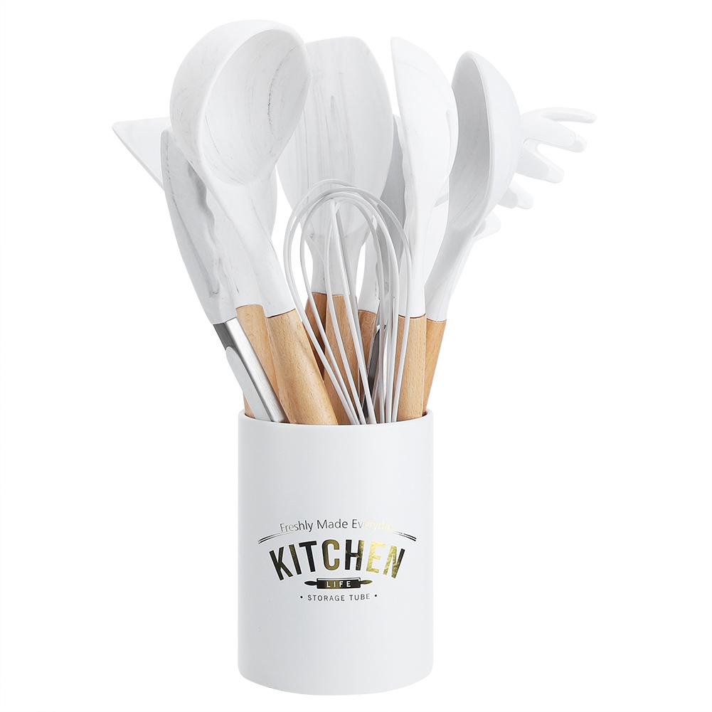 12 STÜCKE Silikon Küchenutensil Antihaft Holzgriff Koch- Backwerkzeug mit Aufbewahrungsbox