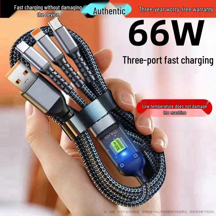 120W Super Fast Charging 3-in-1 Cable with Digital Display for Apple, Huawei, OPPO