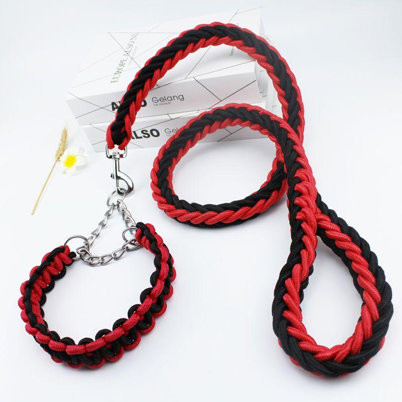4FT Nylon Braided Rope Traction with Soft Breathable Adjustable Nylon Dog Collar for Small Medium Large Dogs Walking,Hiking,Camping,Exploring