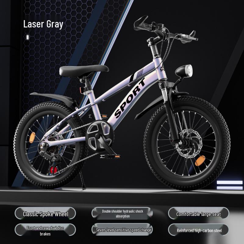 Kids' Mountain Bike: Dual-Speed, Double Disc Brake with Shock Absorption