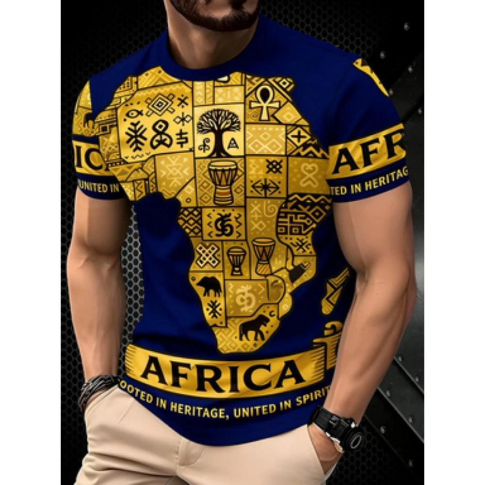 Men's 3D African Stone Carving Print T-Shirt Retro Vintage Style Couple Tee