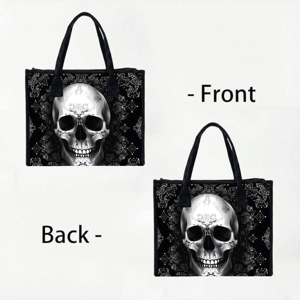 Gothic Skull Pattern Tote Bag Daily Use Portable Shoulder Bag Stylish Punk Casual Handbag