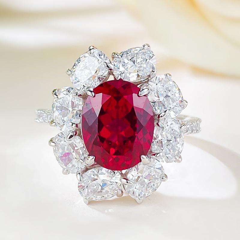 

Кольцо Longlongjin из серебра S925 с камнем цвета «голубиная кровь» 8x10 мм и бриллиантовой отделкой по всей поверхности для женщин Size 8