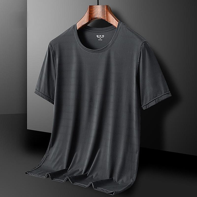 Ice Silk Snabbtorkande Rundhals Sport T-shirt Gym Tröjor Träningströja Tränare Löpar T-shirt Herr Sportkläder som andas Enfärgad