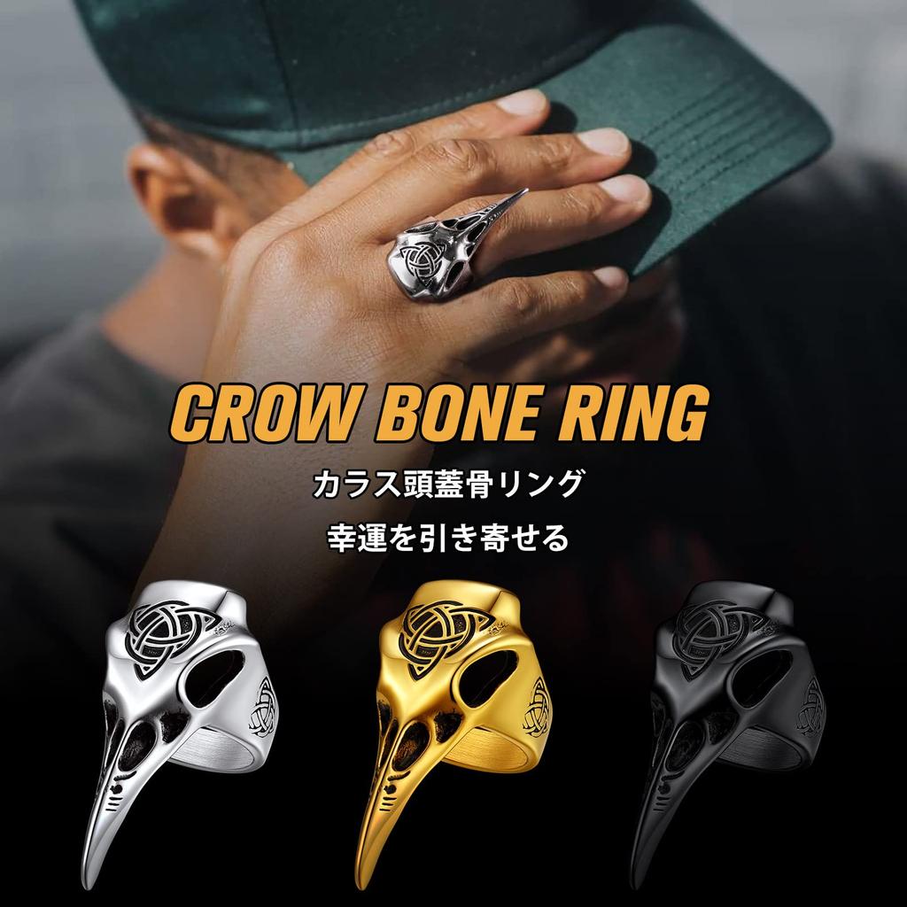Richsteel Celtic Ring Crow Ring Stainless Steel Lucky Charm Jewelry Antique Unique Animal Bird Accessory Size 27 Birthday Gift Men's