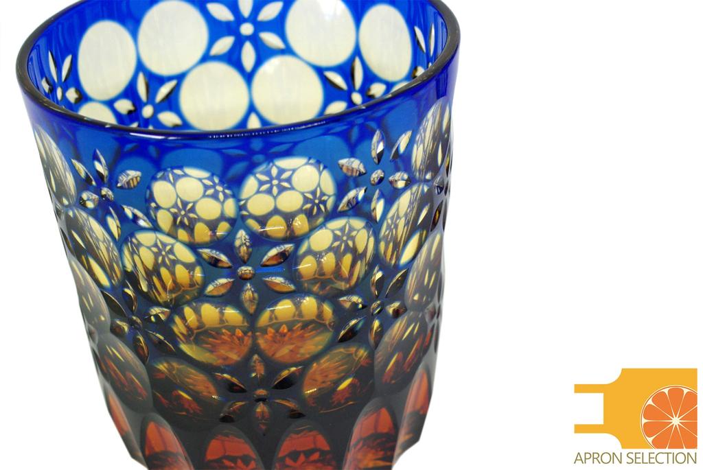 Oba Glass Rocks Glass In Wooden Box Created by Traditional Craftsman Edo Kiriko In Old Glass X Height Birthday Present Gift (Kaleidoscope/Ruri Amber)