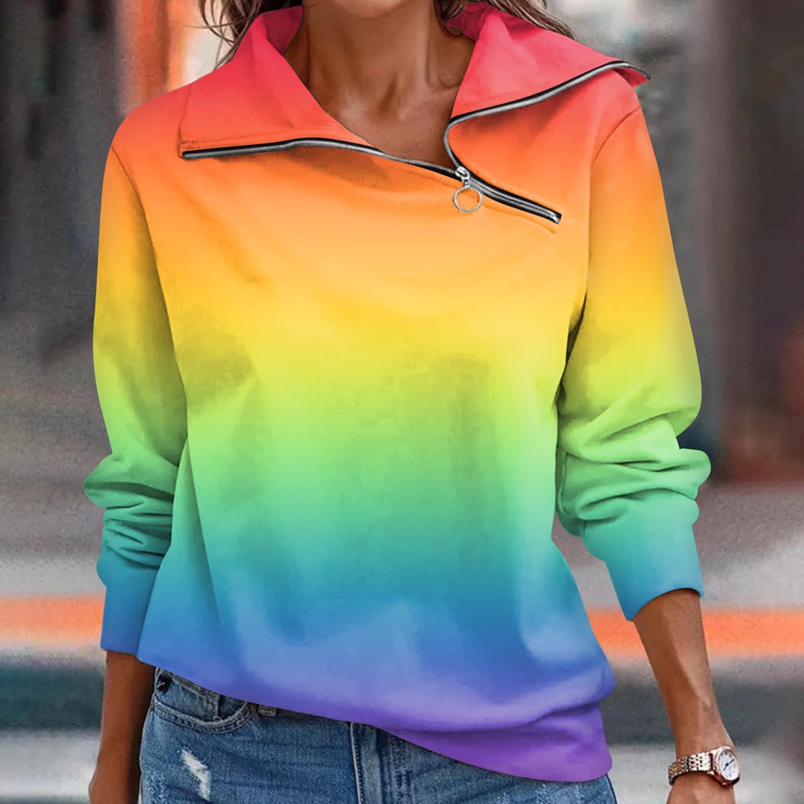 

Женский осенне-зимний топ с застежкой-молнией, повседневный топ с длинными рукавами градиентного цвета XXXL