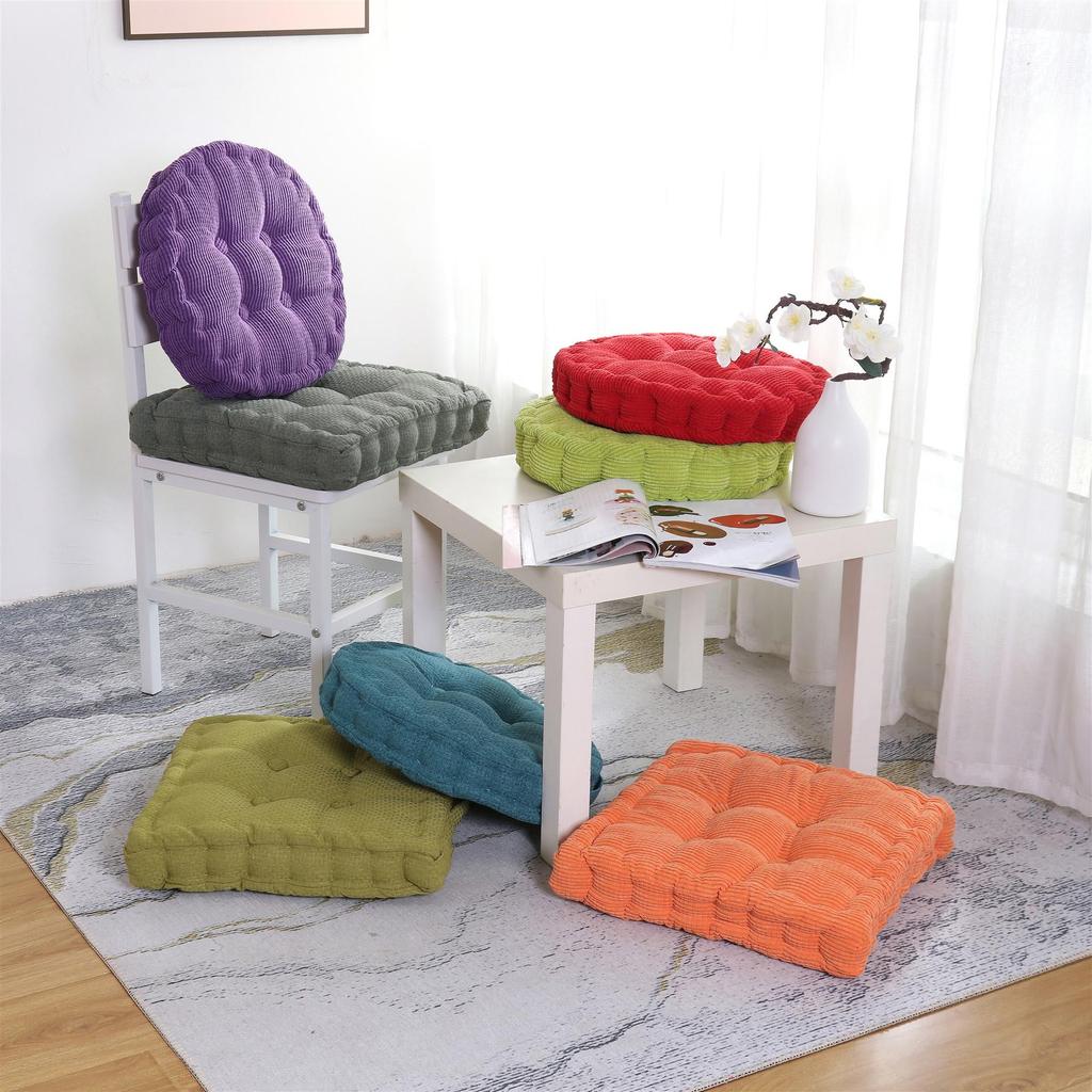 Japanese Style Multi-color Corduroy Square & Round Seat Cushion