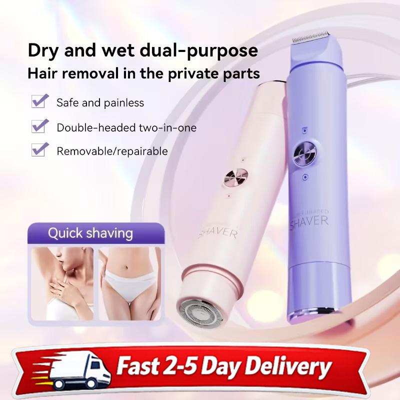 2 in 1 Electric Hair Trimmer for Women Dual Head USB Charging Cordless Wet Dry Body Facial Bikini Shaver Portable