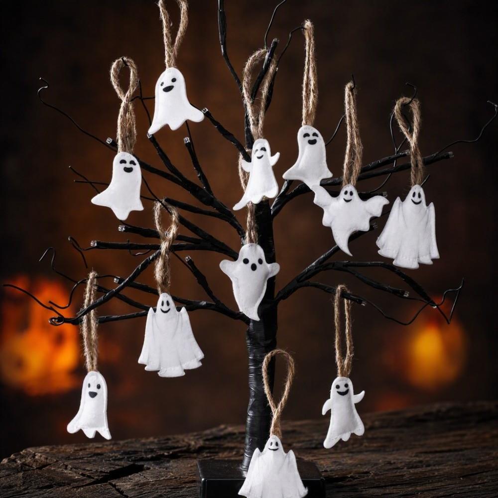 24PCS Ghost Venue Layout Halloween Ornament Hangable Ghost Felt Pendant for Car Interior Ornament