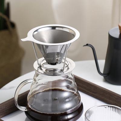 Kaffeefilter aus Edelstahl 304, doppelschichtig, feinmaschig, papierlos, wiederverwendbar, zum Übergießen von Kaffee, Tropfkegel, Sieb, Trichter, Kaffeemaschinenzubehör