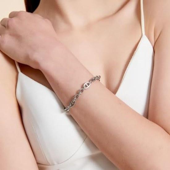 KRKCCO Bracelet Women Stainless Steel Mantle Type Azuki Anchor Chain Width 8mm Metal Allergy Compatible Unisex Silver A-20