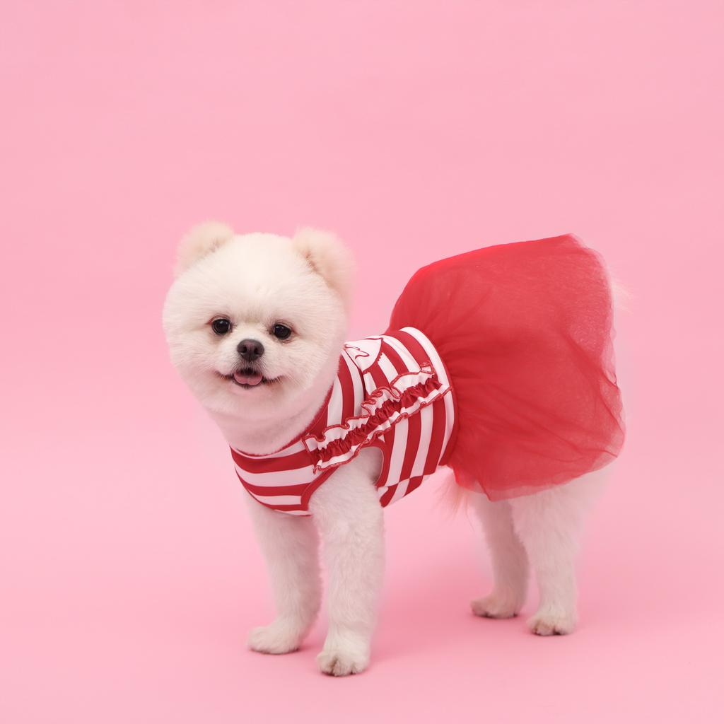 Pet Red & White Stripe Love Dress, Dog & Cat Valentine's Day Tutu Skirt with "Love" Heart Print for Small Medium Dog & Cats