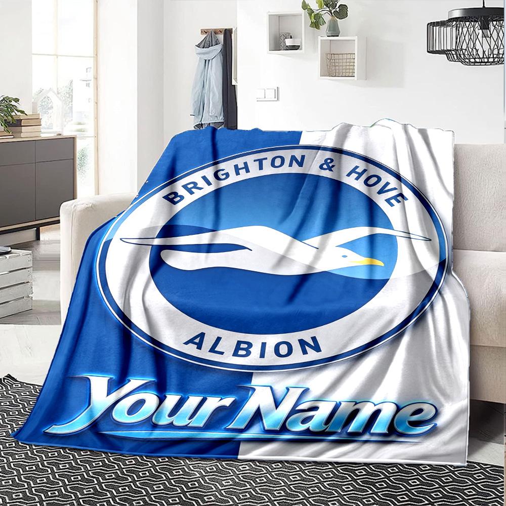 1pc Brighton & Hove Albion F.C. Blanket with Custom Name, Gift, for Men and Women, Soft Blanket, Good for Sofa Bed Couch Travel, Lightweight Flannel B