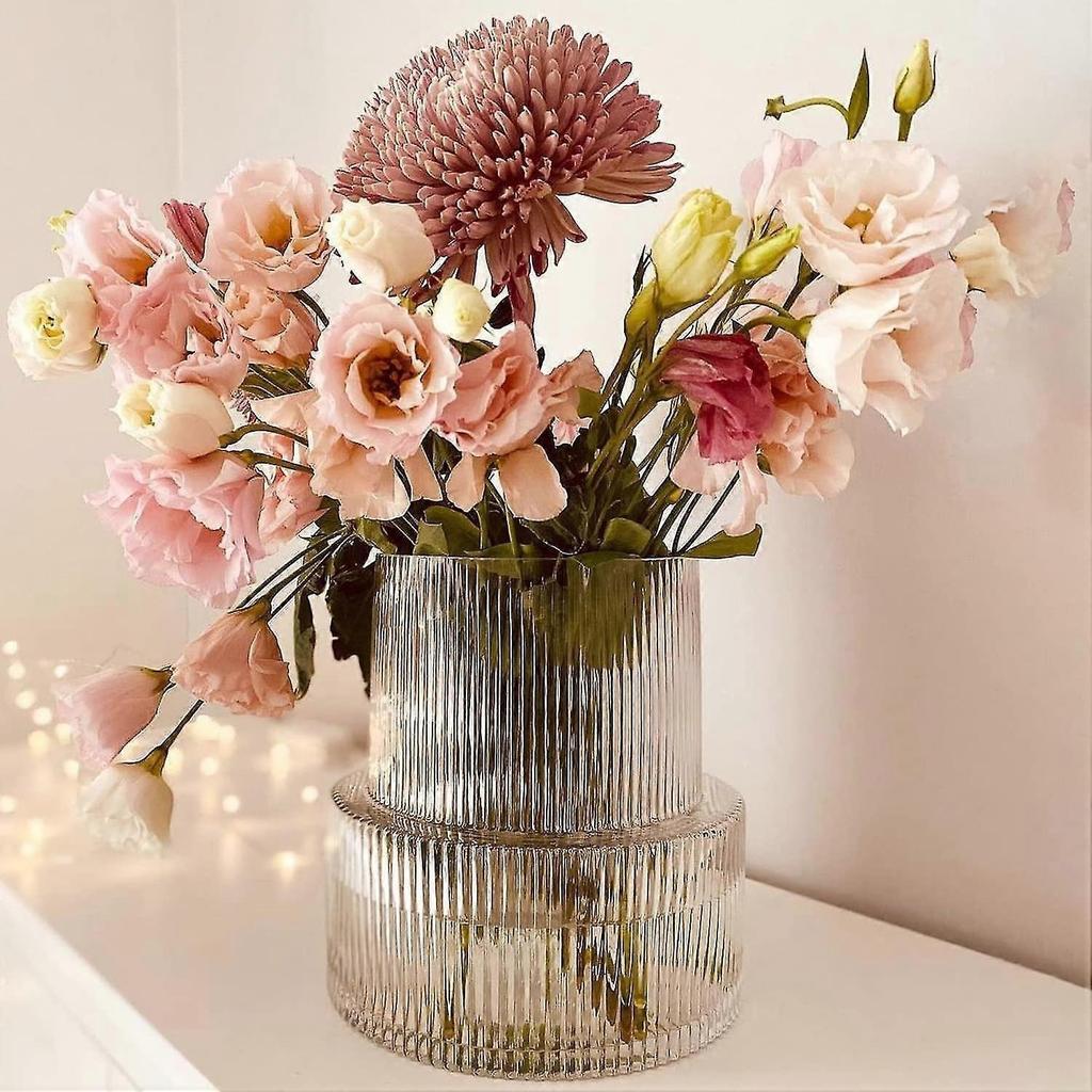 Clear Glass Vase, Ribbed Vase, Fluted Glass Vase, Flower Vase, Modern Vase For Centerpieces, Decorative Vase