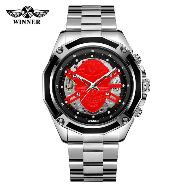 T-winner Men's Fashion Casual Hollow Skull Waterproof Automatic Mechanical Watch