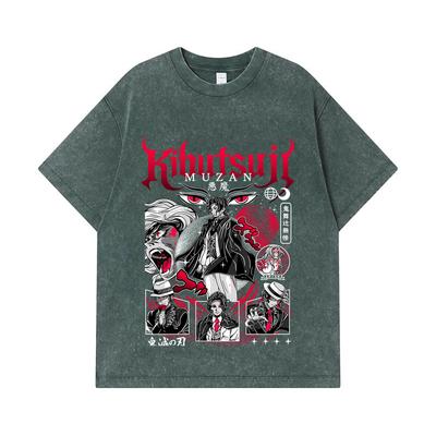 Koszulki Washed 275 GSM 100% Bawełna Demon Slayer V34 Nadruk Muzan Unisex Ciężka Bawełniana Koszulka