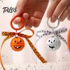 Backpacks Pumpkin Bell Keychain Halloween Keychain, Hollow Head Key Ring with Ribbon Bow, Charm for Holiday Party Decoration