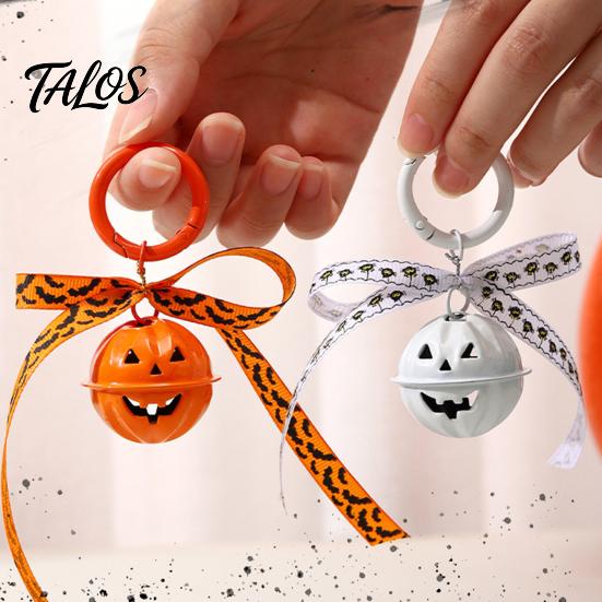 Backpacks Pumpkin Bell Keychain Halloween Keychain, Hollow Head Key Ring with Ribbon Bow, Charm for Holiday Party Decoration