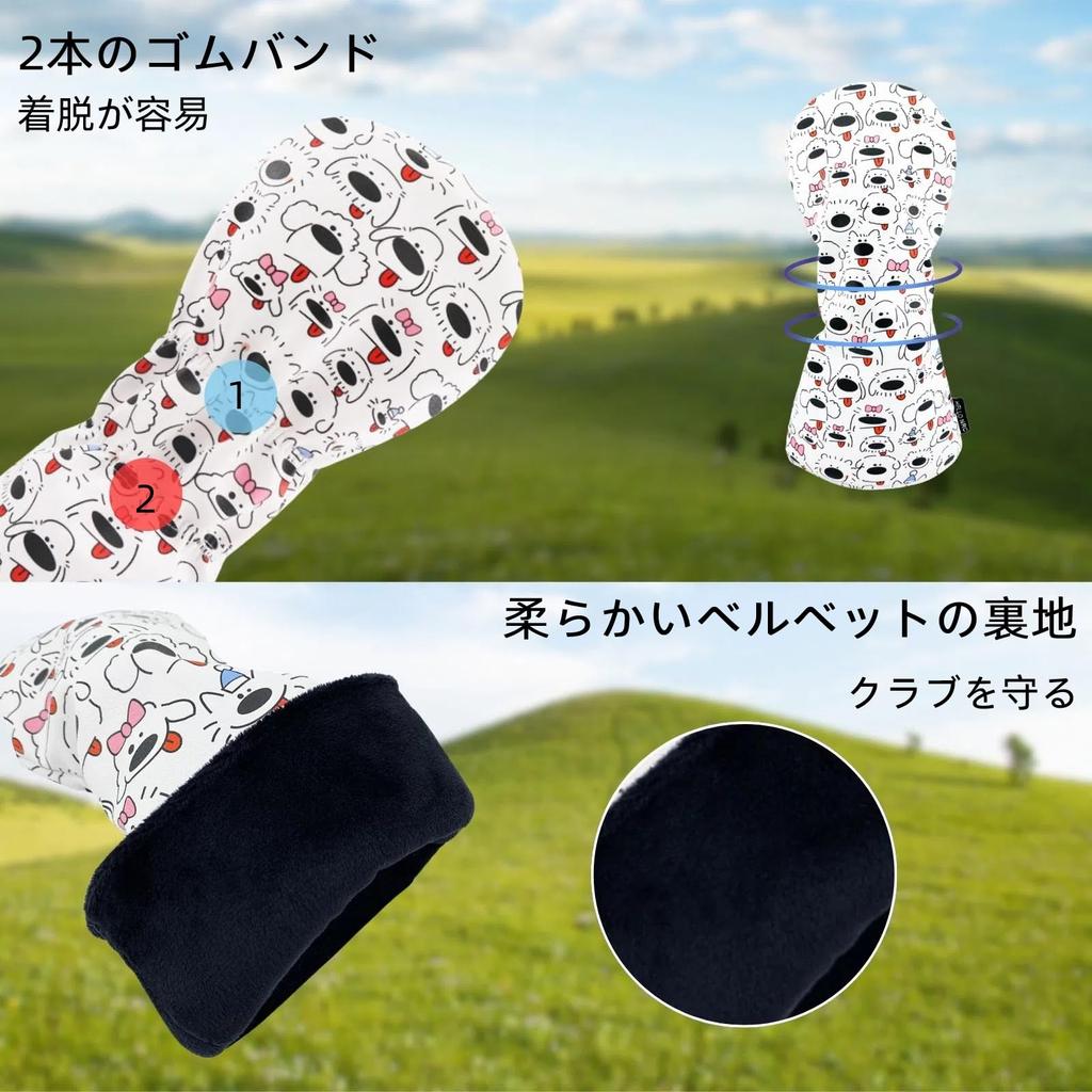 HELLO NRC Golf Headcover Set for and Fairway Cute Print Dog Headcovers for 460cc Waterproof and Dustproof PU Leather with Adjustable Fits Most Golf