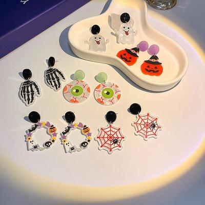 2022 Trendy Halloween Pumpkin Ghost & Spider Web Earrings