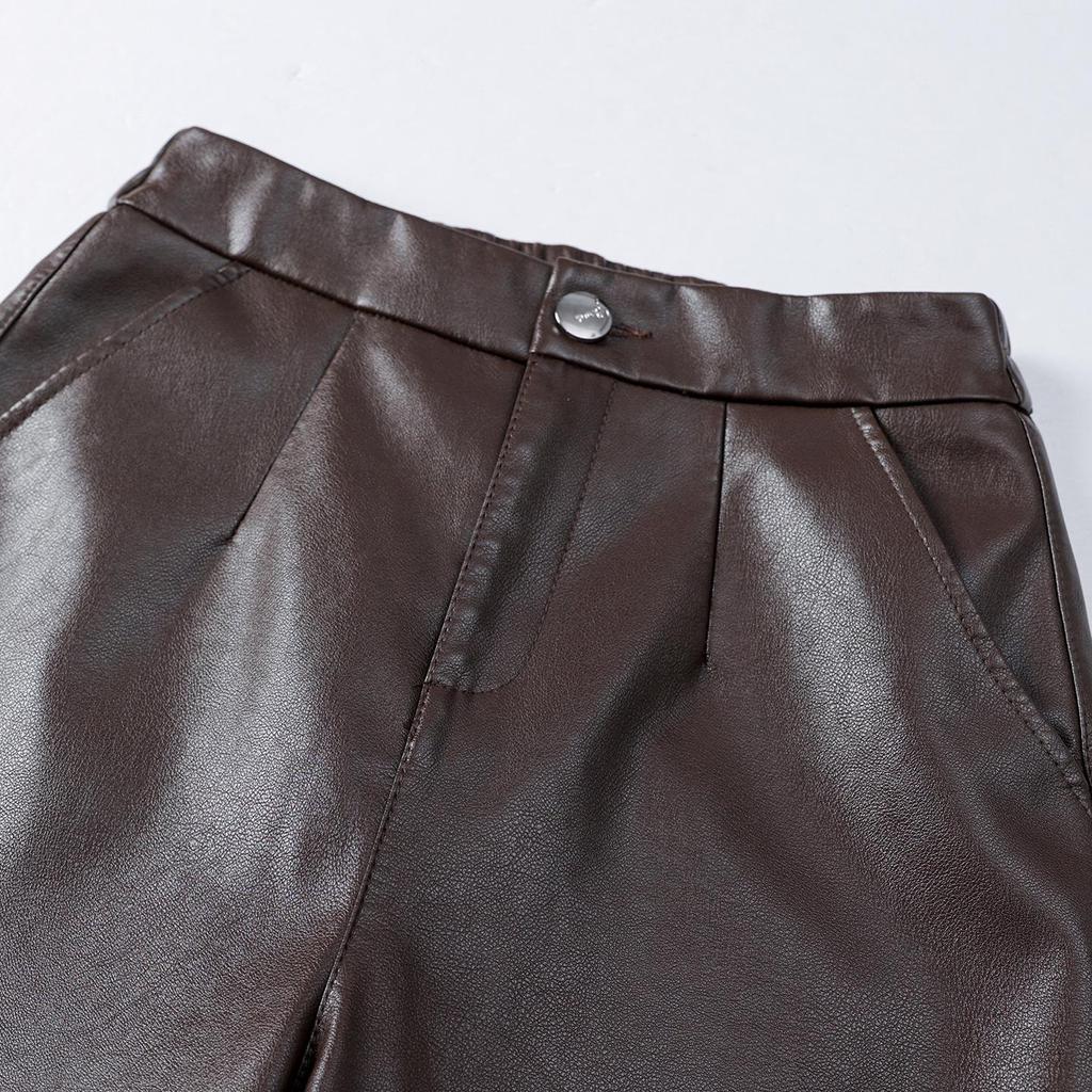 Women's High-Waisted Leather Pants - 2025 Autumn/Winter Loose Straight-Leg Lambskin