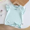 Girls Summer Outfit Cute Fly Sleeve Breathable Short Sleeve Top And Plaid Mosquito Pants Baby Casual Two Piece Set