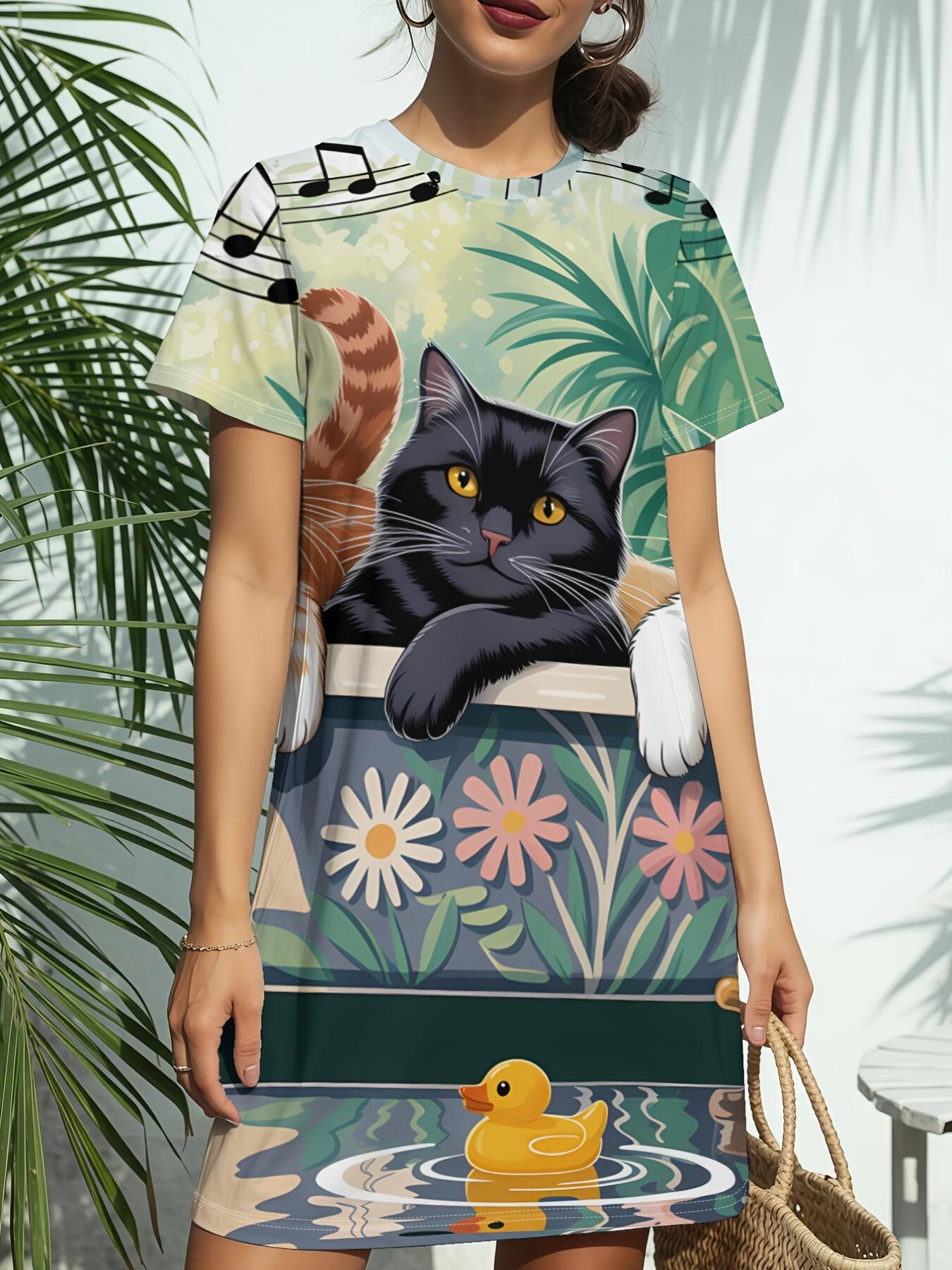 

A Whimsical New Women S Round-Neck Short-Sleeve T-Shirt Dress Featuring American Trendy Digital Prints. Perfect for Casual Spring And Summer Wear. Thi 5XL дубильная кора