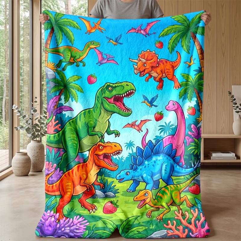 Dinosaur Adventure In Paradise Blanket Personalized Name Flannel Blanket Soft Cozy Plush Throw for Sofa Bed Lightweight Home Decor